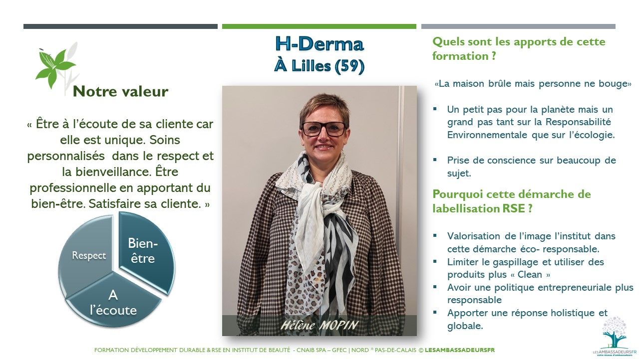 Formation développement durable - Lille - H-DermaÀ Lilles (59) Hélène MOPIN
