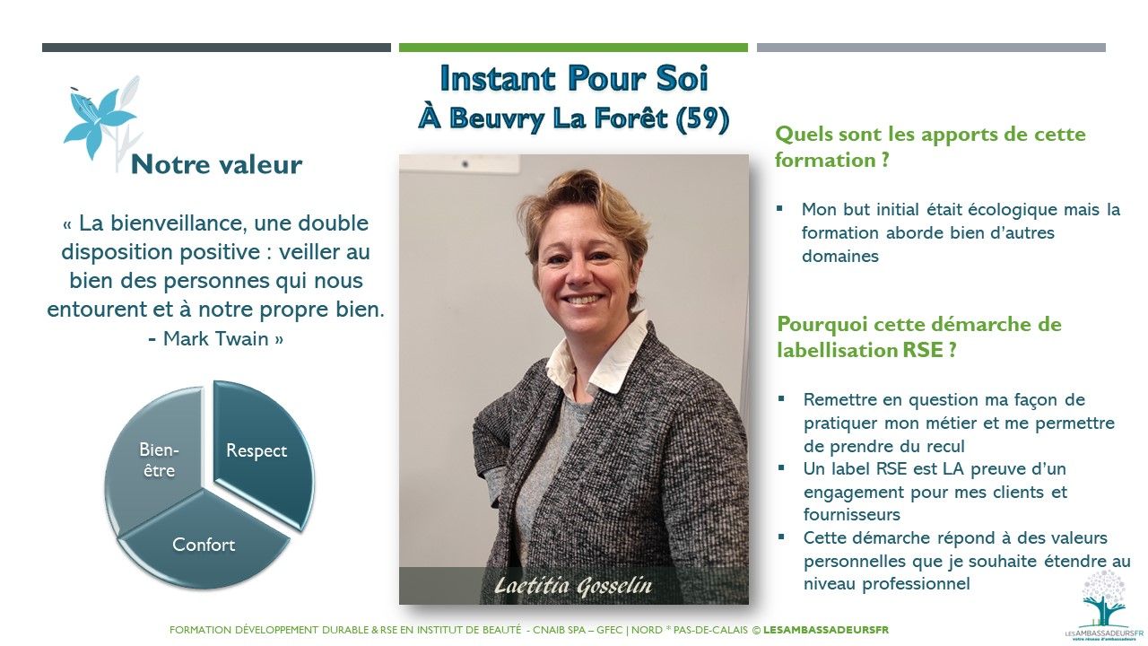 Formation développement durable - Lille - Instant Pour Soi À Beuvry La Forêt (59) Laetitia Gosselin